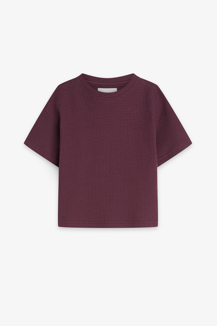 T-shirt dziecięcy z dzianiny wafelkowej śliwkowy Nooply