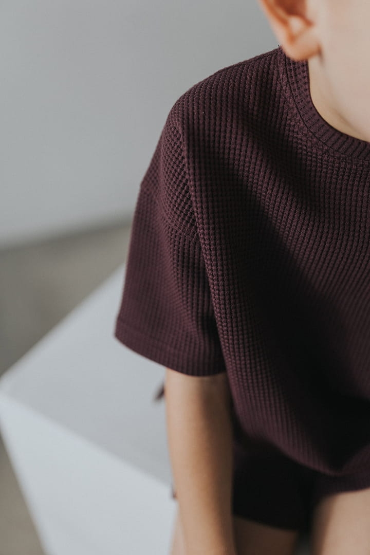 T-shirt dziecięcy z dzianiny wafelkowej śliwkowy Nooply
